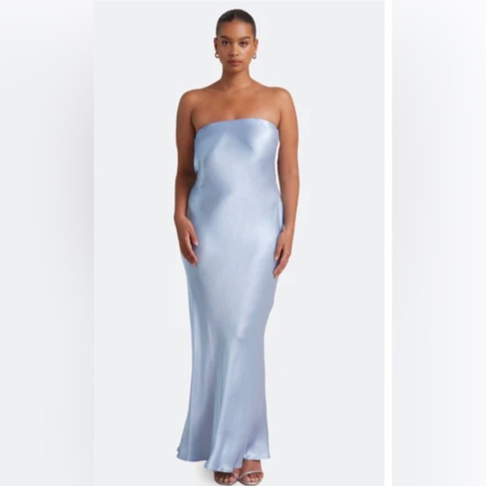 Bec + Bridge Moon Dance Strapless Maxi Dress Dusty Blue